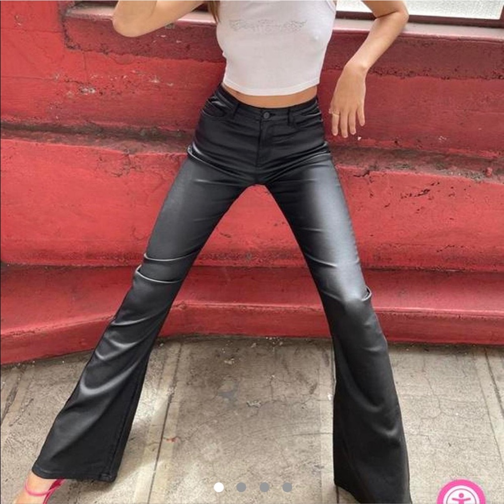 Edikted High Rise Black Leather Flared Pants